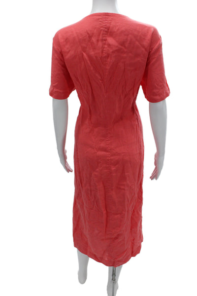 Poetry Womens Shift Linen V Neck Red Midi Dress Size 14