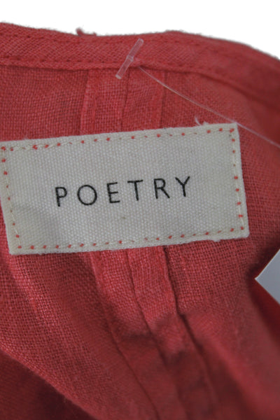 Poetry Womens Shift Linen V Neck Red Midi Dress Size 14