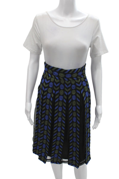 Badgley Mischka Women Pleated Wool Geometric Knee Length Skirt Black Size 9