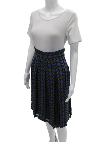 Badgley Mischka Women Pleated Wool Geometric Knee Length Skirt Black Size 9