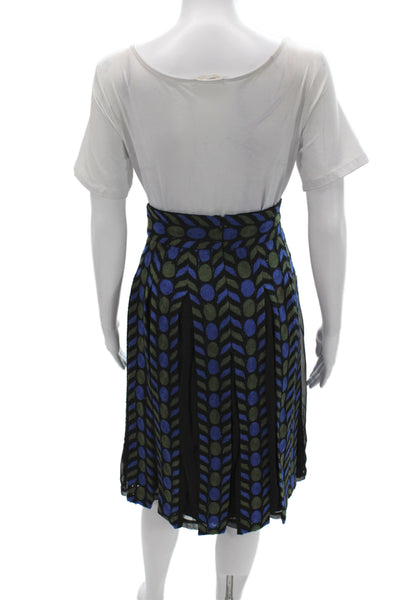 Badgley Mischka Women Pleated Wool Geometric Knee Length Skirt Black Size 9