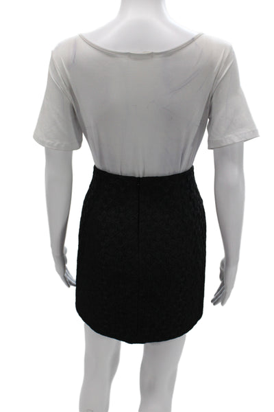 Badgley Mischka Womens Mini Black Jacquard Geometric Zip Skirt Size 9