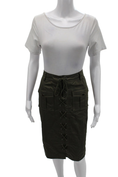 Badgley Mischka Women Cargo Skirt Green Cotton Knee Length Size 3