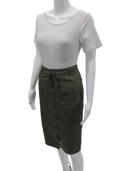 Badgley Mischka Women Cargo Skirt Green Cotton Knee Length Size 3