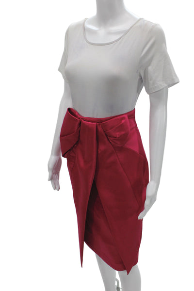 Badgley Mischka Womens Red Straight Pencil Skirt Knee Length Zip Size 4