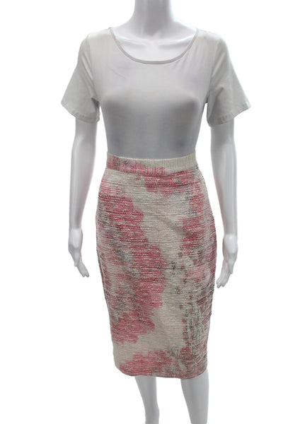 Badgley Mischka Women Pencil Tweed Zip Knee Length Pink Skirt Size 2