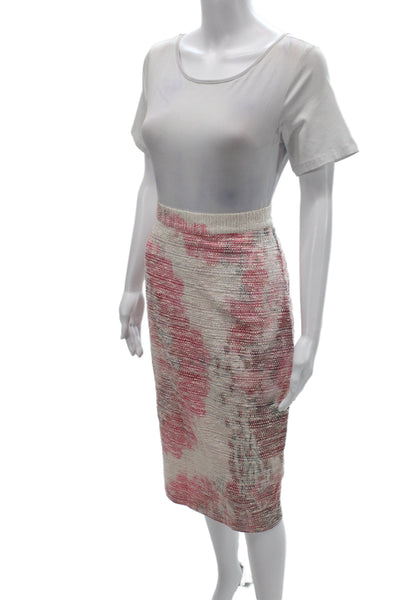 Badgley Mischka Women Pencil Tweed Zip Knee Length Pink Skirt Size 2