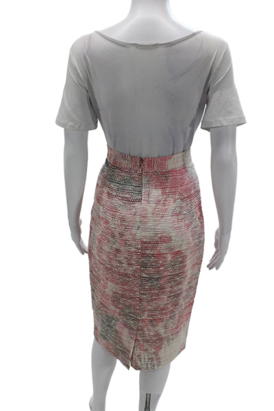 Badgley Mischka Women Pencil Tweed Zip Knee Length Pink Skirt Size 2
