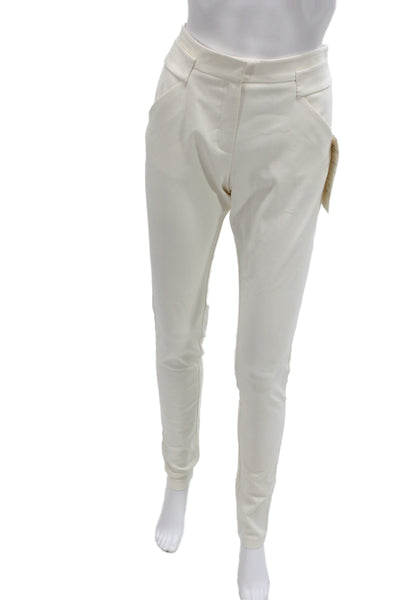Badgley Mischka Womens Dress Pants White Cotton Button Solid Classic Size S