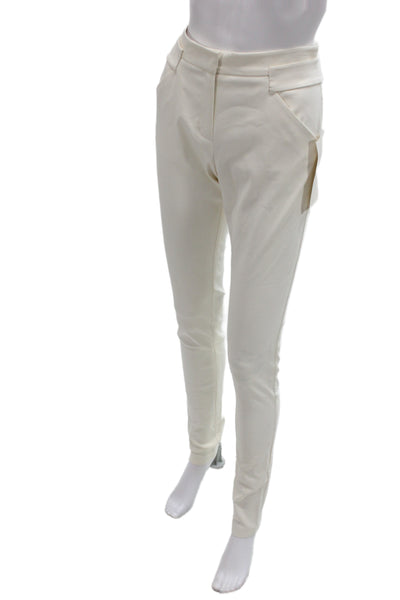 Badgley Mischka Womens Dress Pants White Cotton Button Solid Classic Size S