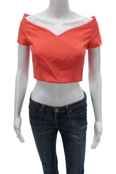 Badgley Mischka Womens Cropped Orange Off-Shoulder Blouse Short Sleeve Size S