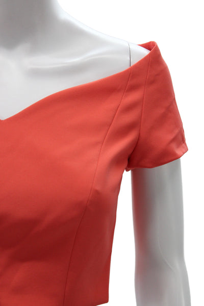 Badgley Mischka Womens Cropped Orange Off-Shoulder Blouse Short Sleeve Size S