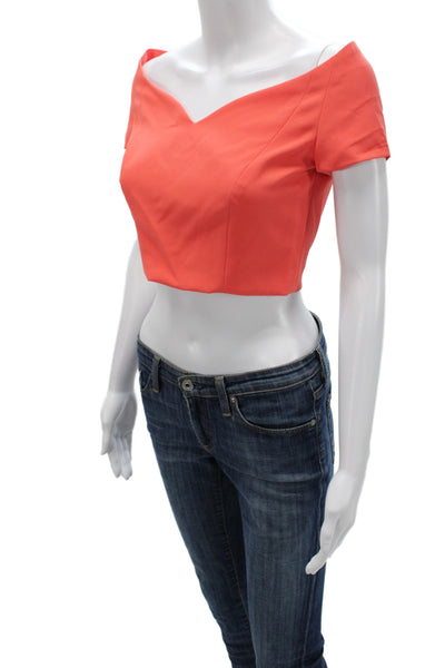 Badgley Mischka Womens Cropped Orange Off-Shoulder Blouse Short Sleeve Size S
