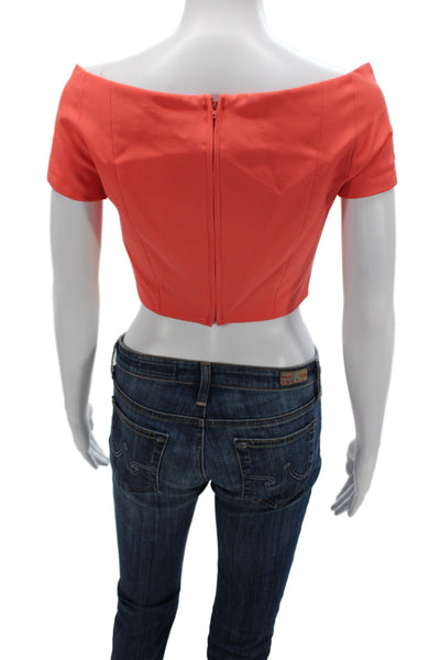 Badgley Mischka Womens Cropped Orange Off-Shoulder Blouse Short Sleeve Size S