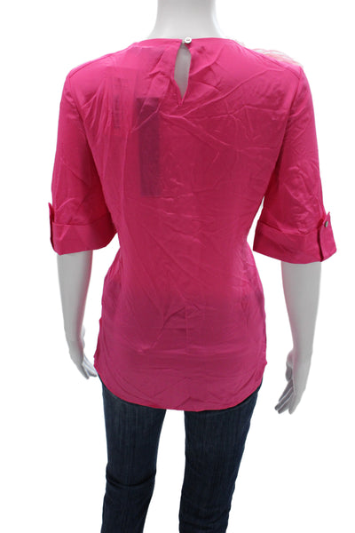 Badgley Mischka Women Silk Basic Blouse Pink 3/4 Sleeve Round Neck Size 4