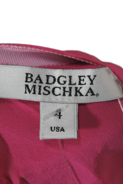 Badgley Mischka Women Silk Basic Blouse Pink 3/4 Sleeve Round Neck Size 4