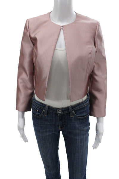 Badgley Mischka Womens Basic Jacket Pink Solid Long Sleeve Hook & Eye Size M