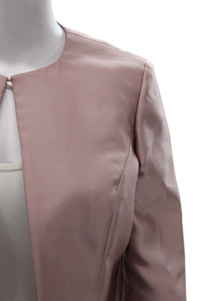 Badgley Mischka Womens Basic Jacket Pink Solid Long Sleeve Hook & Eye Size M