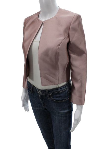 Badgley Mischka Womens Basic Jacket Pink Solid Long Sleeve Hook & Eye Size M