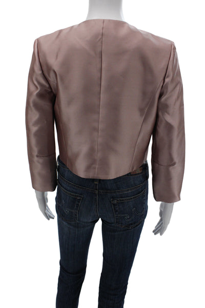 Badgley Mischka Womens Basic Jacket Pink Solid Long Sleeve Hook & Eye Size M