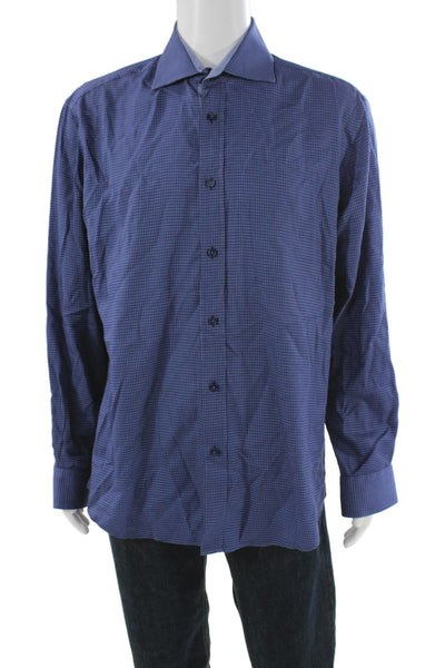 Bugatchi Mens Geometric Long Sleeve Button-Down Shirt Blue Size XL