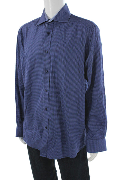 Bugatchi Mens Geometric Long Sleeve Button-Down Shirt Blue Size XL