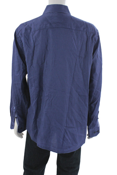 Bugatchi Mens Geometric Long Sleeve Button-Down Shirt Blue Size XL