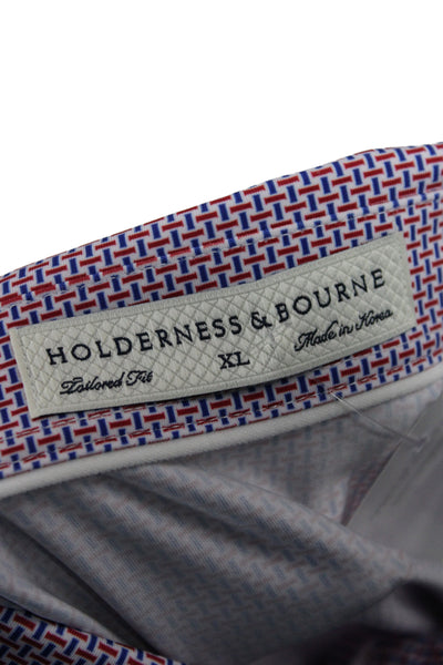Holderness & Bourne Mens Geometric Short Sleeve Polo Shirt Red Size XL
