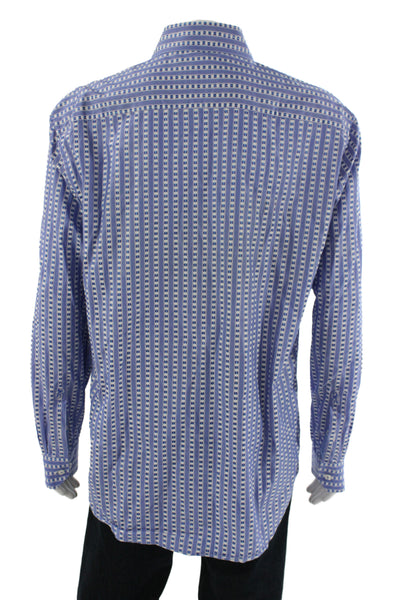 Bugatchi Mens Geometric Collared Long Sleeve Button-Down Shirt Blue Size XL
