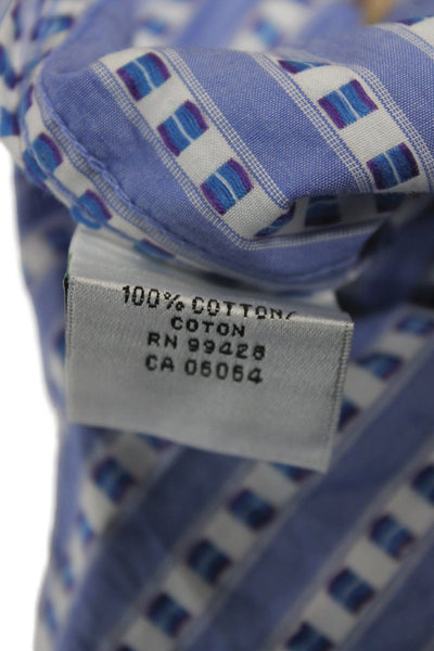 Bugatchi Mens Geometric Collared Long Sleeve Button-Down Shirt Blue Size XL