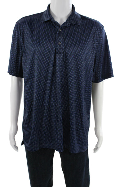 Greg Norman Mens Geometric Collared Short Sleeve Polo Shirt Blue Size XL