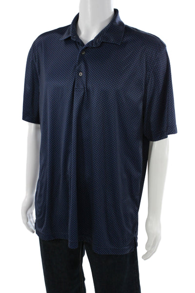 Greg Norman Mens Geometric Collared Short Sleeve Polo Shirt Blue Size XL