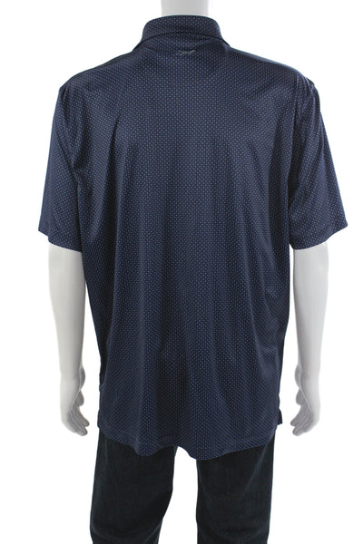Greg Norman Mens Geometric Collared Short Sleeve Polo Shirt Blue Size XL