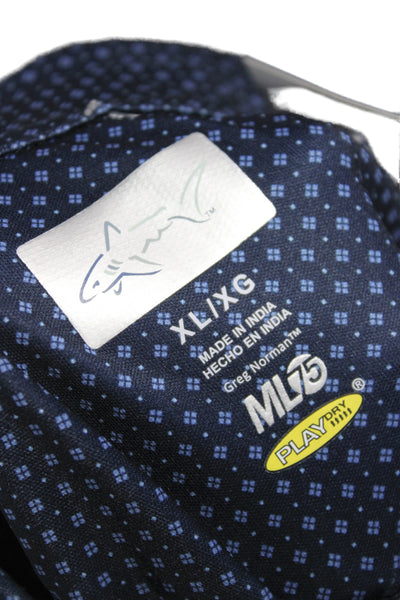 Greg Norman Mens Geometric Collared Short Sleeve Polo Shirt Blue Size XL