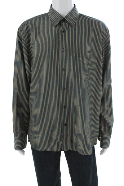 Bugatchi Mens Cotton Striped Long Sleeve Button-Down Shirt Gray Size XL