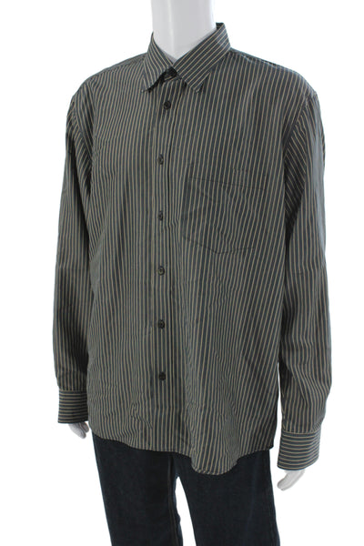 Bugatchi Mens Cotton Striped Long Sleeve Button-Down Shirt Gray Size XL