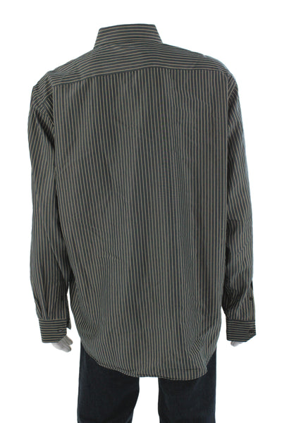 Bugatchi Mens Cotton Striped Long Sleeve Button-Down Shirt Gray Size XL