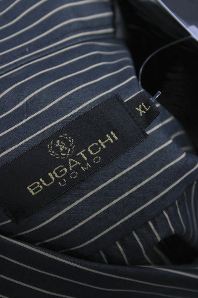 Bugatchi Mens Cotton Striped Long Sleeve Button-Down Shirt Gray Size XL