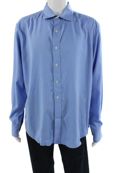 Robert Graham Mens Geometric Collared Long Sleeve Button-Down Shirt Blue Size XL