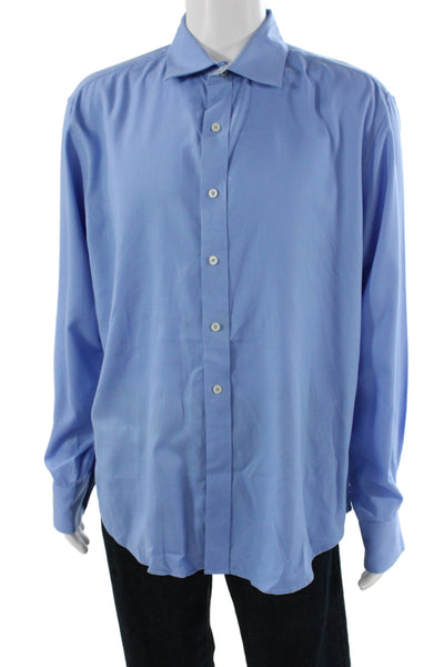 Robert Graham Mens Geometric Collared Long Sleeve Button-Down Shirt Blue Size XL