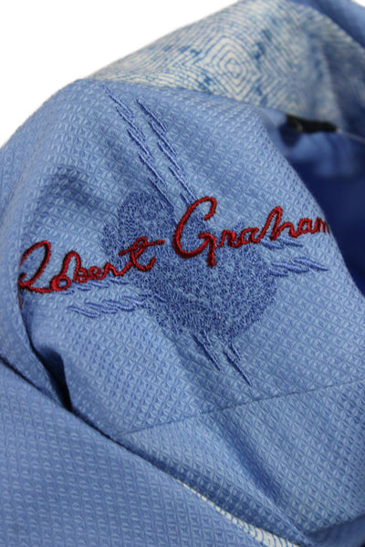 Robert Graham Mens Geometric Collared Long Sleeve Button-Down Shirt Blue Size XL