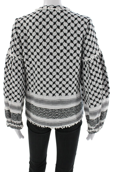 Dodo Bar Or Women Tunic Black V-Neck Geometric Cotton Long Sleeve Boho Size S