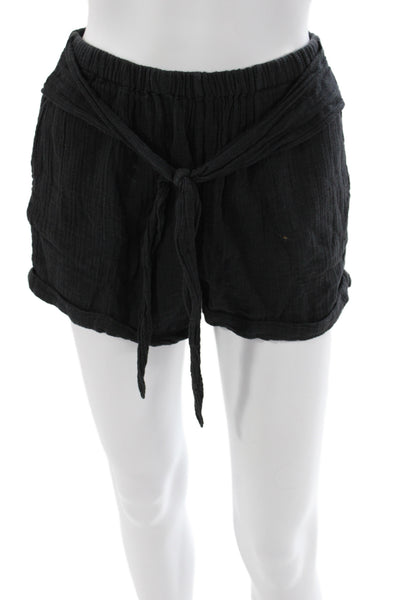 Anaak Womens Paperbag Shorts Black Cotton Tie Waist Size XS