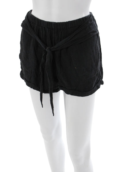 Anaak Womens Paperbag Shorts Black Cotton Tie Waist Size XS