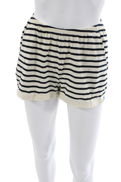 Kule Women Sweat Shorts Beige Striped 100% Cotton Pull On Nautical Size XS