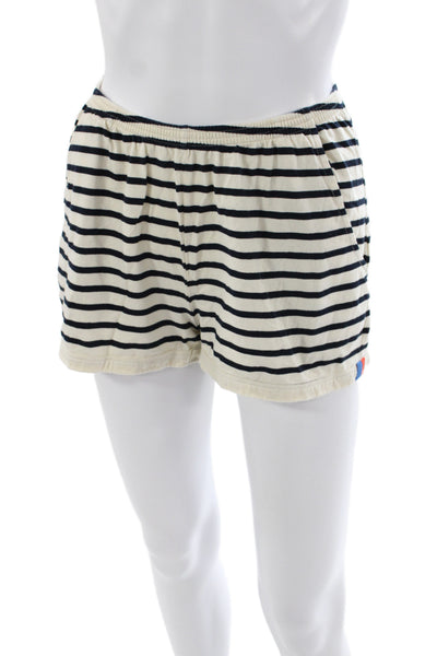 Kule Women Sweat Shorts Beige Striped 100% Cotton Pull On Nautical Size XS