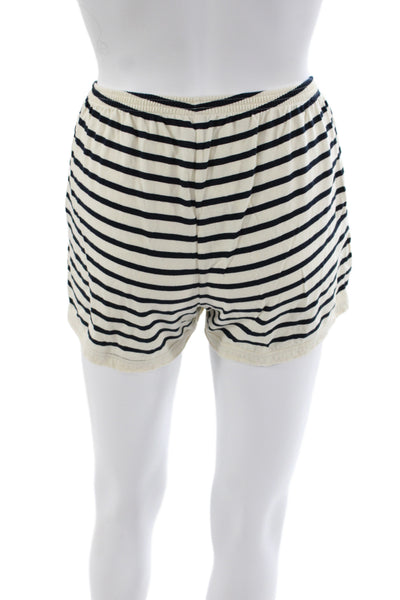 Kule Women Sweat Shorts Beige Striped 100% Cotton Pull On Nautical Size XS