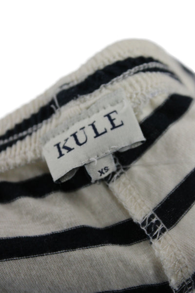 Kule Women Sweat Shorts Beige Striped 100% Cotton Pull On Nautical Size XS