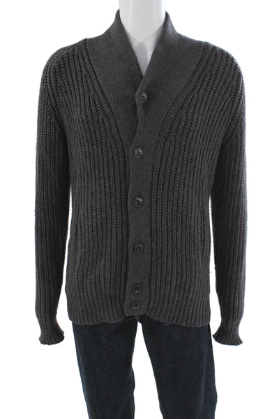 Theory Mens Gray V-Neck Cardigan 50% Nylon Long Sleeve Size L