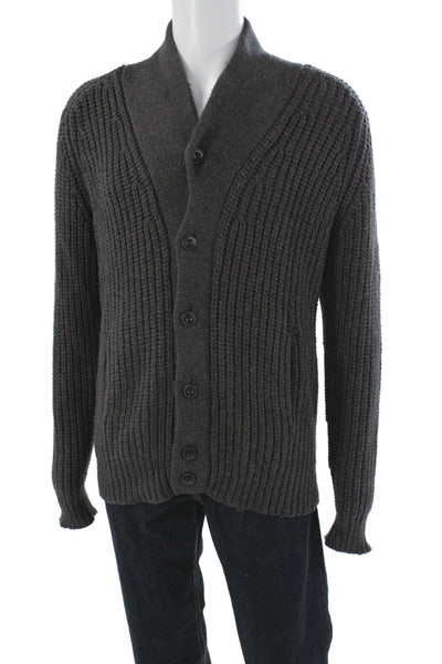 Theory Mens Gray V-Neck Cardigan 50% Nylon Long Sleeve Size L